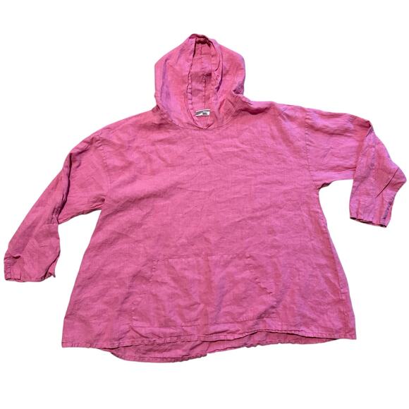 Bryn Walker Lagenlook Linen Pullover Hooded Top Pink Linen Front Pocket Size XL - Picture 1 of 8